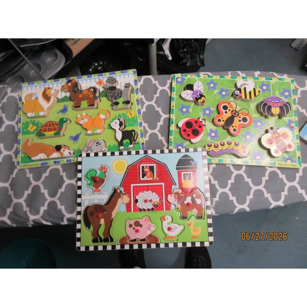 Melissa & Doug and Circo Wooden Puzzle Lot Farm Pets Insects Toddler Toys 3pc
